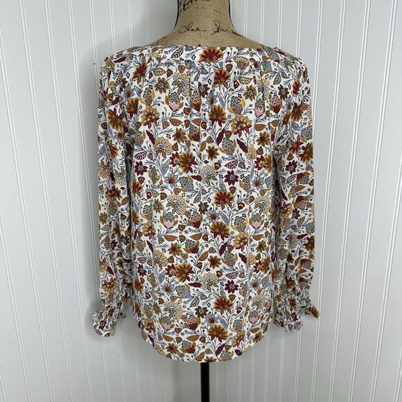 Loft Outlet Floral Blouse Sz S Elastic Cuff Fall Peasant Prairie Cottagecore - Picture 5 of 13
